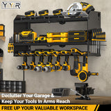 YYR Power Tool Organizer with Charging Station Wall Mount, Cordless Drill and Battery Holder for Garage Organization, Electric Tools Storage Rack Build in Surge Protection Power Strip - Black Shelf YYR