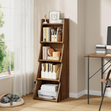 Hoctieon 5-Tier Open Bookcase and Bookshelf with LED Light, Floor Standing Display Storage Shelves, Wood Modern Display Organizer for Home Office, Living Room, Bedroom, Study, Rustic Brown Hoctieon