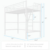 VECELO Twin Size Loft Bed with Full-Length Guardrails and Removable Ladder, Heavy-Duty Metal Frame, Space-Saving Design & Noise-Free, White VECELO