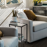 HOMSHO Side Tables Set of 2, End Tables with Tempered Glass, 2-Tier Nightstands with Storage Shelves, Slim Sofa Tables for Living Room, Bedroom, Modern Style, 11.8" D x 15" W, Black HOMSHO