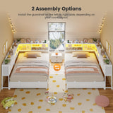 BTHFST Corner Bed Frame with Charging Station & Led Lights, Twin Bed Frame with 8 Storage Drawers & Bookcase, Twin Daybed with Storage Headboard for Kids Guests, White BTHFST