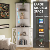 Maupvit 66.8" Tall Corner Cabinet with 2 Glass Doors, Modern Storage Cabinet with Adjustable Shelves, Corner Display Cabinet for Living Room, Bathroom, Hallway, Retro White Maupvit