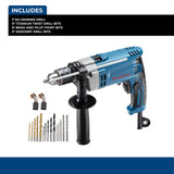 DongCheng Hammer Drill 6A,1/2 Inch Keyed Chuck, 0-3000 RPM/45000 BPM Impact Drill with 15PCS Drilling Bits for Concrete，Metal & Wood, DZJ05-13 Dong Cheng