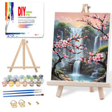Paint by Numbers with Frame Wooden Easel-Plum Blossom Paint by Number Adult,Waterfall Paint by Numbers Framed Canvas,Adult Paint by Number Kits on Canvas Framed Gifts and Home Wall Decor 12x16inch Ausanrl