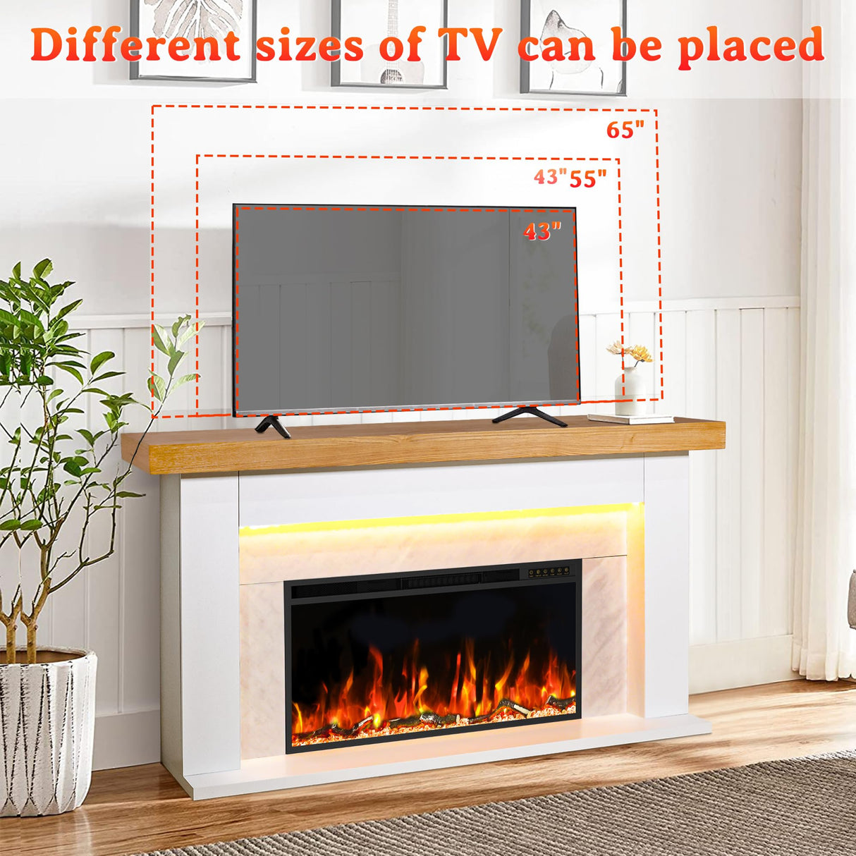 Weyderk 62"Electric Fireplace with Mantel for Living Room or Bedroom, Replaceable 36"Fireplace Insert Heater, Grey Marble Finish with Mantel, 3D Realistic Log and Flame Effect, Remote Control, Timer Weyderk