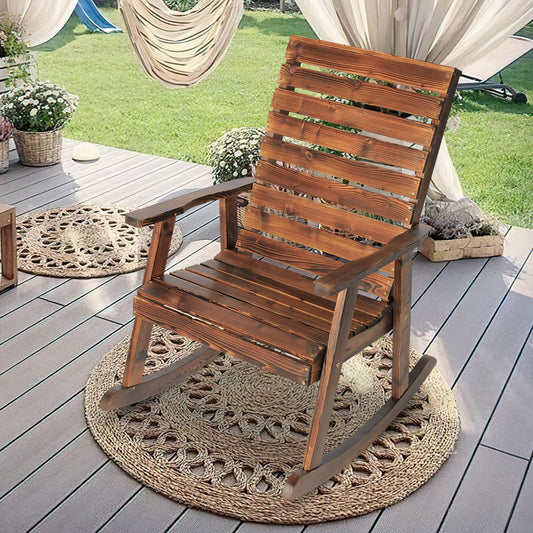 FURNDOOR Outdoor Wood Rocking Chair, Porch Rocking Chair Wooden Rustic High Back Rocker for Indoor, Backyard, Patio, Natural