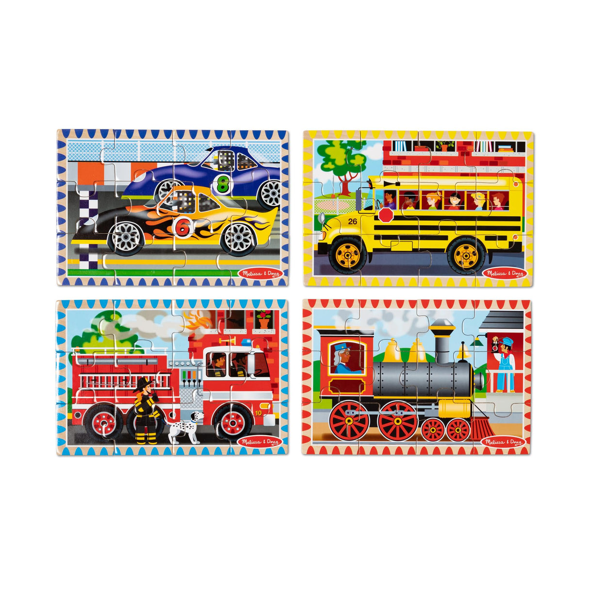 Melissa & Doug Vehicles 4-in-1 Wooden Jigsaw Puzzles in a Storage Box (48 pcs) - FSC Certified Melissa & Doug
