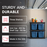 IRIS USA 3-Shelf Heavy Duty Plastic Storage Shelves, 450lb Capacity, 38"H x 36"W x 18"D, Large Modular Shelving Unit Storage Organizer for Garage, Home, Warehouse & Gym, Storage Rack - Black Iris Ohyama