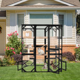 Nicedday Large Cat Catio Outdoor Window Enclosure 73" Wooden Cat House Attached to Window Catio for Cats Walk in Kitty Kennel with Large Enter Door 2 Napping Houses nicedday