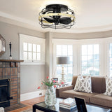 YITAHOME 15" Caged Ceiling Fans with Lights and Remote, Flush Mount Bladeless Low Profile, Small Farmhouse Rustic Enclosed Ceiling Fan for Bedroom, Kitchen, Indoor YITAHOME