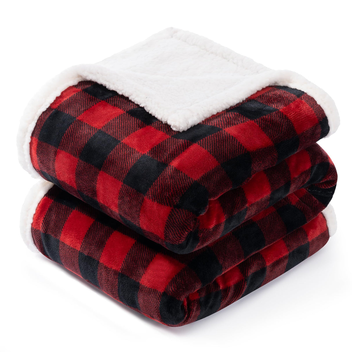 BEAUTEX Christmas Sherpa Fleece Throw Blanket, Super Soft Warm Buffalo Plaid Plush Blankets and Throws, Warm Winter Cozy Fuzzy Blanket for Couch Sofa Bed (Red, 50" x 60") BEAUTEX