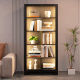 LVSOMT Display Cabinet with Glass Doors, 65" Tall Bookcase with 3 LED Lights/Human Body Sensor, 5 Tier Display Cases for Collectibles, Adjustable Storage Shelves, Home Office, Living Room, Black LVSOMT