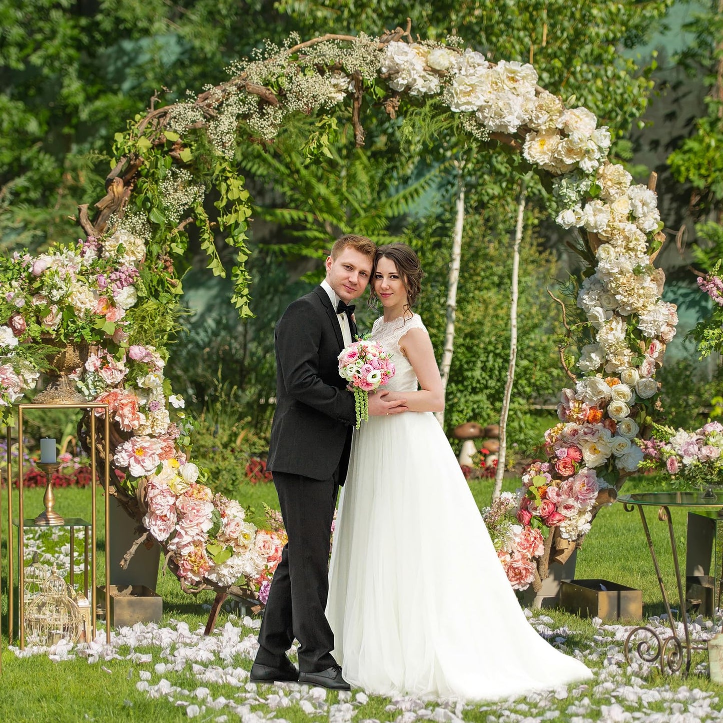 6.6FT Round Wooden Wedding Arch, Wooden Arch Backdrop with Natural Finish, Rustic Wedding Arch for Ceremony Bridal Shower Garden Decor - WoodArtSupply