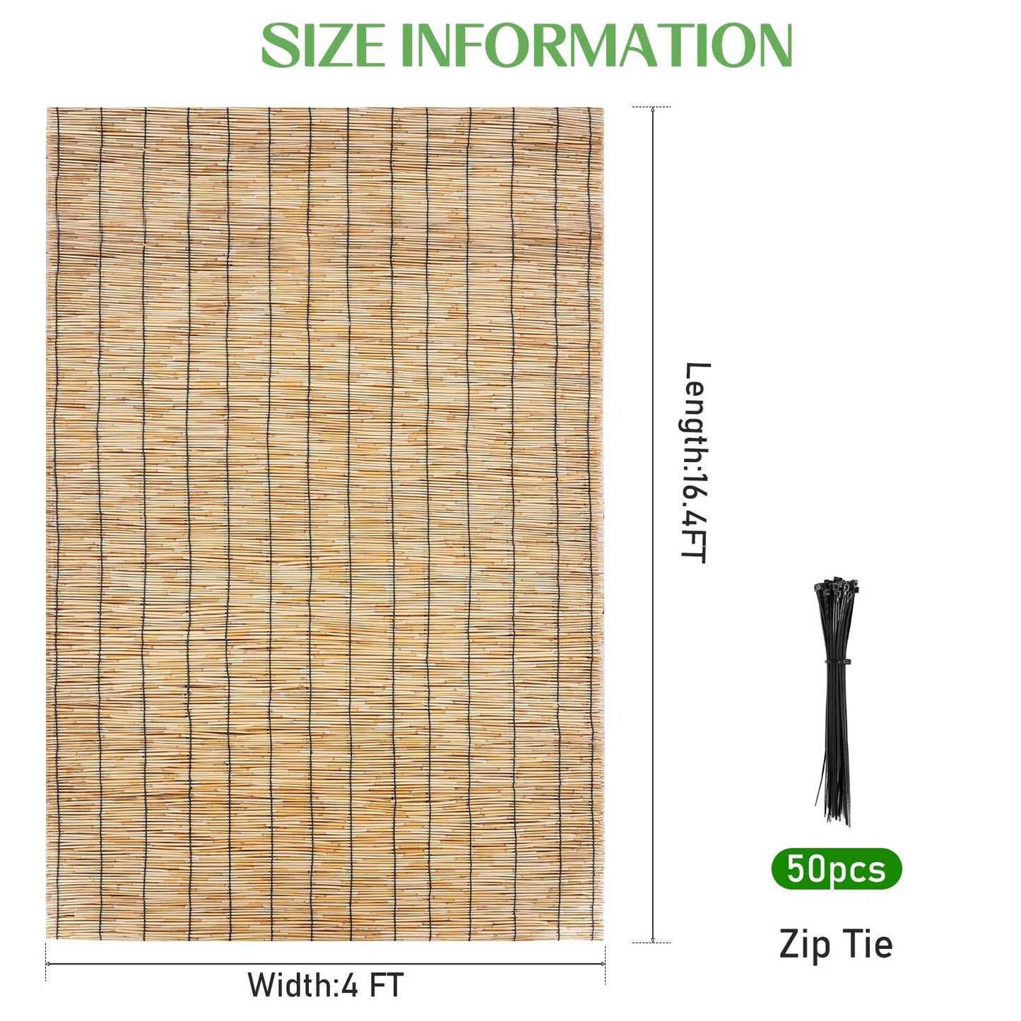 Natural Reed Fencing,Privacy Fence Bamboo-Like Reed Screen Curtain for Garden,Balcony,Outdoor,Backyard Patio Decors Fence Rolls-4FT X 16.4FT