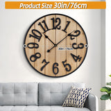 Henescribe Large Wall Clock 30IN, Silent Metal Wood Style Wall Clocks Battery Operated for Living Room Decor, Farmhouse Big Wall Clock, Outdoor Henescribe
