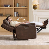 Watson & Whitely Genuine Leather Electric Recliner Chairs for Adults, Lay Flat Recliner with Power Headrest & Chargers for Living Room, Dark Brown Watson & Whitely