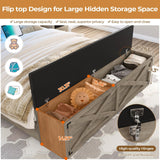 DICTAC Farmhouse Bed Frame Queen Size with Storage Headboard, Charging Station and Ottoman Rustic Queen Platform Bed Frame with Led Lights,Metal Slats Support,No Box Spring Needed,Oak Gray DICTAC