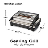 Hamilton Beach Electric Indoor Searing Grill with Viewing Window & Adjustable Temperature Control to 450F, 118 sq. in. Surface Serves 6, Removable Nonstick Grate, Stainless Steel Hamilton Beach
