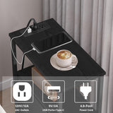 TUTOTAK Narrow End Table with Charging Station, Side Table with Plugins, Tall LED NightStand with 3 Fabric Drawer, Small Bedside Table with Storage, Set of 2, for Living Room, Black TB01BK073L TUTOTAK