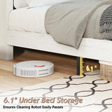 LUXOAK King Size Bed Frame with Bookcase Storage Headboard & Footboard, Farmhouse Wood Platform Bed with LED Light & Charging Station, No Box Spring Needed, White LUXOAK