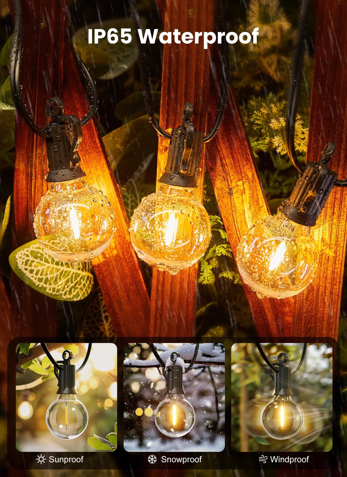 Brightown Outdoor String Lights - Connectable Dimmable LED Patio String Lights with G40 Globe Plastic Bulbs, All Weatherproof Hanging Lights for Outside Backyard Porch (50 ft - 25 LED Bulbs) Brightown