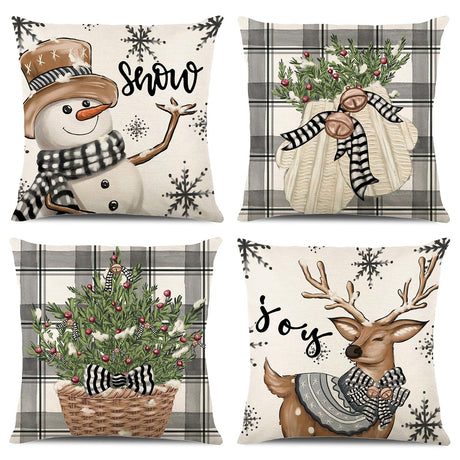 ONFAON Christmas Decorations - Christmas Pillow Covers 18x18 Set of 4, Holiday Christmas Decor Home Sofa Couch Cushion Indoor Decorations ONFAON