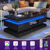 47.2 inch Modern High Glossy LED Coffee Table with 2 Sliding Drawers, Double-Layer Center Tables with LED Lights for Livings Room Furniture, Black chartustriable