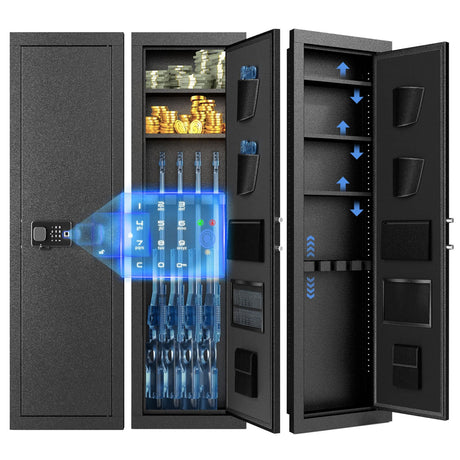 INTERGREAT [2024 NEW] 53" Wall Gun Safe, Gun Safes for Rifles and Pistols with Adjustable Rack, 4 Rifle Safe with 3 Removable Shelf, Rifle Wall Gun Safe for Storage Firearm Money Valuables(Black) INTERGREAT