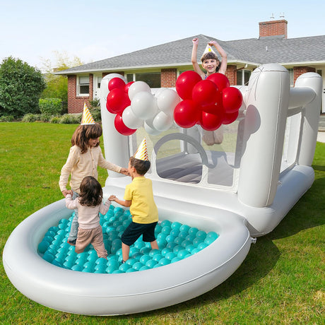 White Bounce House, Bounce House for Kids 3-6 with Ball Pit Pool, Toddler Mini Bounce House, Indoor Outdoor Inflatable Bounce House for Kids and Adults (Without Blower) CHUNNIAN