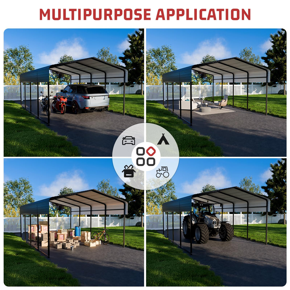 NUGRIART Metal Carport 10 x 15 FT with Heavy Duty Metal Frame & Galvanized Steel Roof, Metal Car Garage, Sturdy Canopy Shelter for Car, Truck, Pickup, SUV, Tractor, and Boat NUGRIART