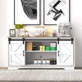 Panana Bar Cabinet with Barn 2 Sliding Doors Buffet Farmhouse Storage Cabinet TV Stand (White Body Natural Top) Panana
