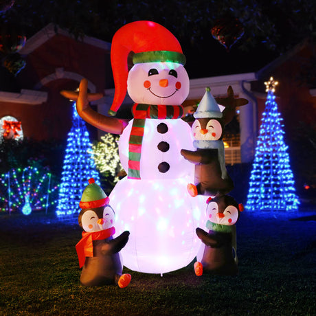 VIVOHOME 6FT Christmas Inflatable Outdoor Decoration, Snowman with Penguin, Navidad Blow Up Yard Decor with Built-in LED Light for Lawn, Garden, Party VIVOHOME