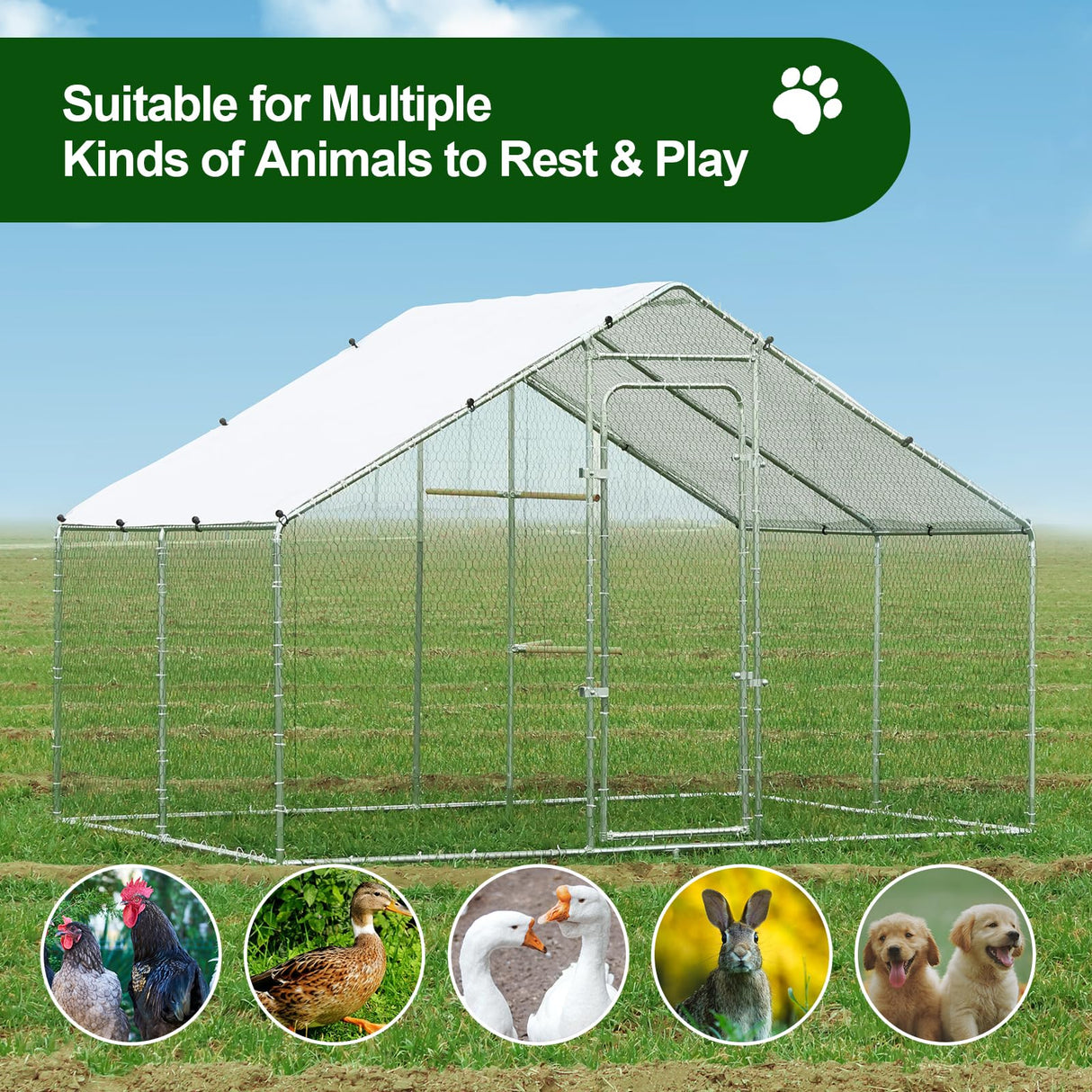 Large Metal Chicken Coop Heavy Duty Chicken Pens Outdoor with Top Walk in Poultry Cage Chicken Run Dog Kennel with Water Resident and Anti-UV Cover for Yard with Cover Duck Rabbit Cage wonline
