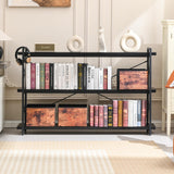 HCHQHS Bookshelf, 3-Tier Long Industrial Bookcase, Black Open Book Shelf, Freestanding Horizontal Bookshelves with Metal Frame HCHQHS