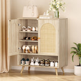 Rattan Shoe Cabinet, 4-Tier Shoe Storage Organizer Cabinet with Adjustable Shelf for Entryway, Freestanding Shoe Rack for Living Room, Entryway, Dining Room, Kitchen IDEALHOUSE