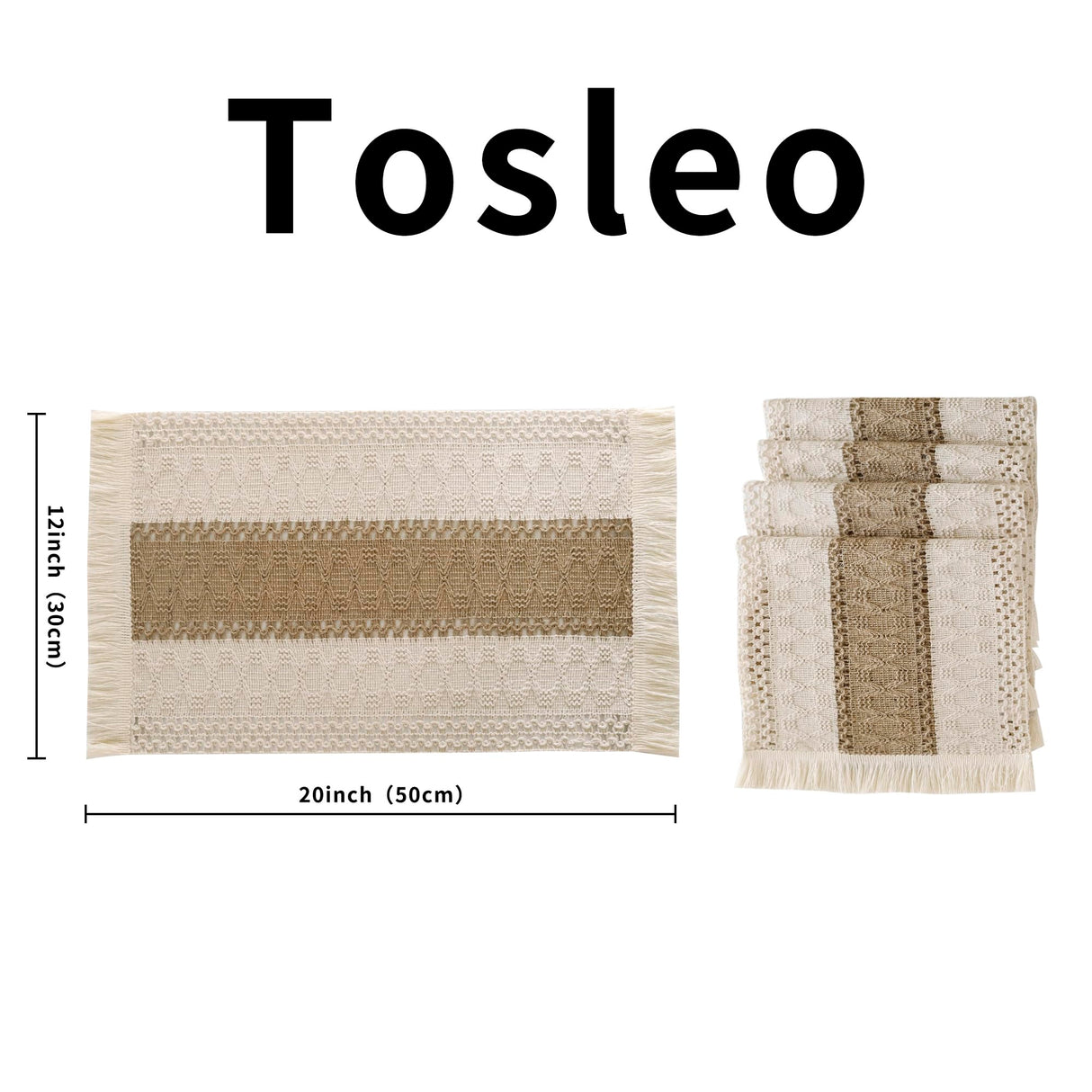 Tosleo Boho Placemats Set of 4 Macrame Table Decor with Fringe Farmhouse Woven Placemats in Natural Burlap for Kitchen and Dining Table Centerpiece Home Decorations,Khaki Tosleo