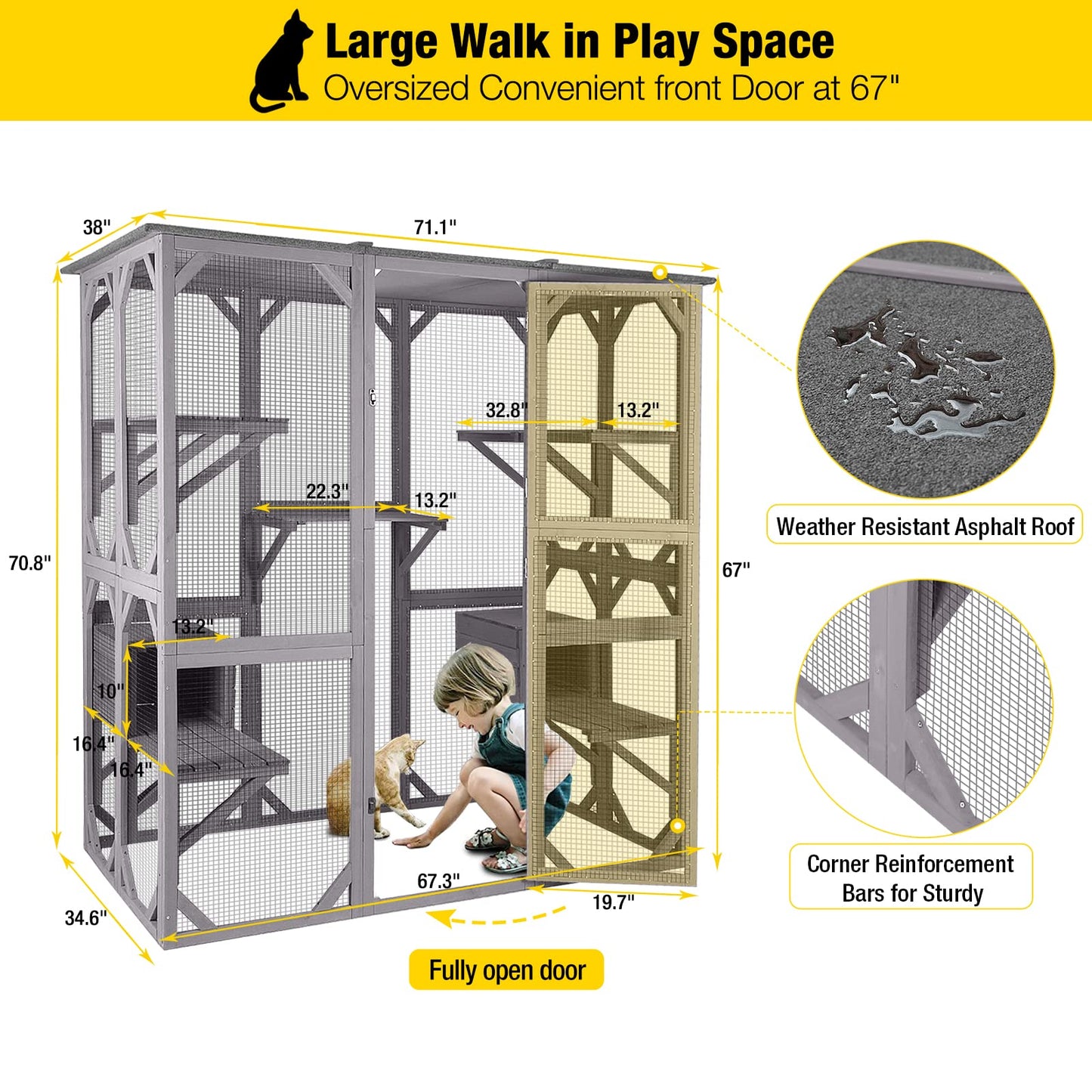 Aivituvin Catio Outdoor Cat Enclosure Large Walk in Cat Kennel Kitten Cage with Platforms and Small Houses