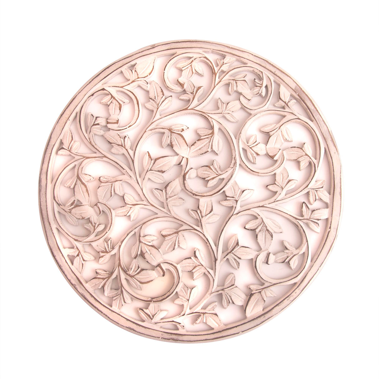 Intricately Handcrafted Decorative Wooden Wall Panel Hanging Sculpture Statue Plaque Art Home Living Room Office Decor Accent Designer Boho Farmhouse Flower Decor, 12 Inch, Round, Cream White The Great Indian Bazaar