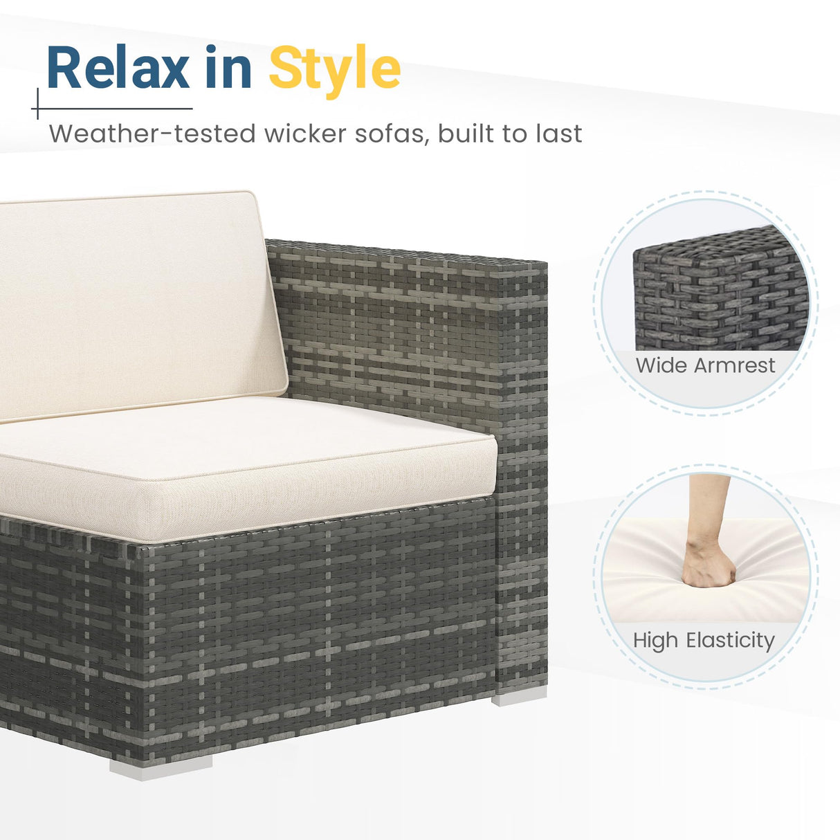 Wisteria Lane 5 Piece Outdoor Patio Furniture Set, All Weather Wicker Rattan Sectional Sofa Conversation Set with Cushions & Glass Coffee Table, Ideal for Backyard Porch Garden Balcony, Beige Wisteria Lane