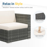 Wisteria Lane 5 Piece Outdoor Patio Furniture Set, All Weather Wicker Rattan Sectional Sofa Conversation Set with Cushions & Glass Coffee Table, Ideal for Backyard Porch Garden Balcony, Beige Wisteria Lane