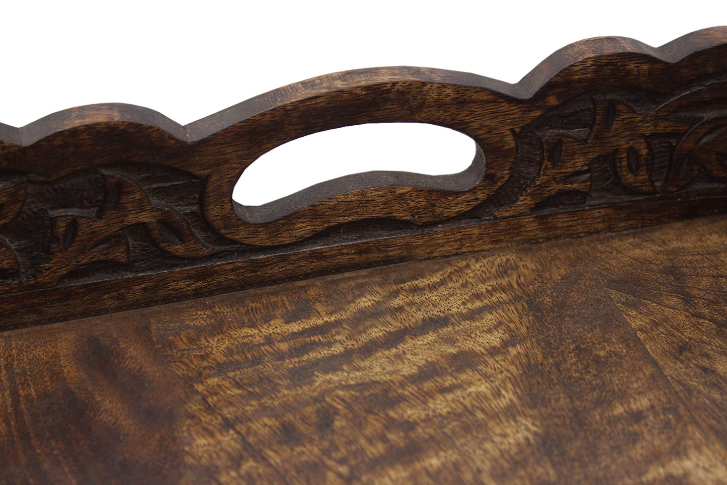 Hand Carved Wooden Serving Tray - Decorative Breakfast Tray with Handles - Rustic Wooden Food Tray with Intricate Detail - Unique Furnishing Accent - Natural Finish - 17 x 13 x 2.5 Inch - COTTON CRAFT