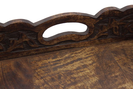 Hand Carved Wooden Serving Tray - Decorative Breakfast Tray with Handles - Rustic Wooden Food Tray with Intricate Detail - Unique Furnishing Accent - Natural Finish - 17 x 13 x 2.5 Inch - COTTON CRAFT COTTON CRAFT