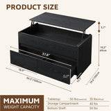 Homiflex Coffee Table Lift Top, 40 Inch Multi-Function Coffee Table with 2 Drawers, Hidden Compartment, Curved Profile Design, Converts to Home Office Table, Dining Table for Living Room, Black Homiflex