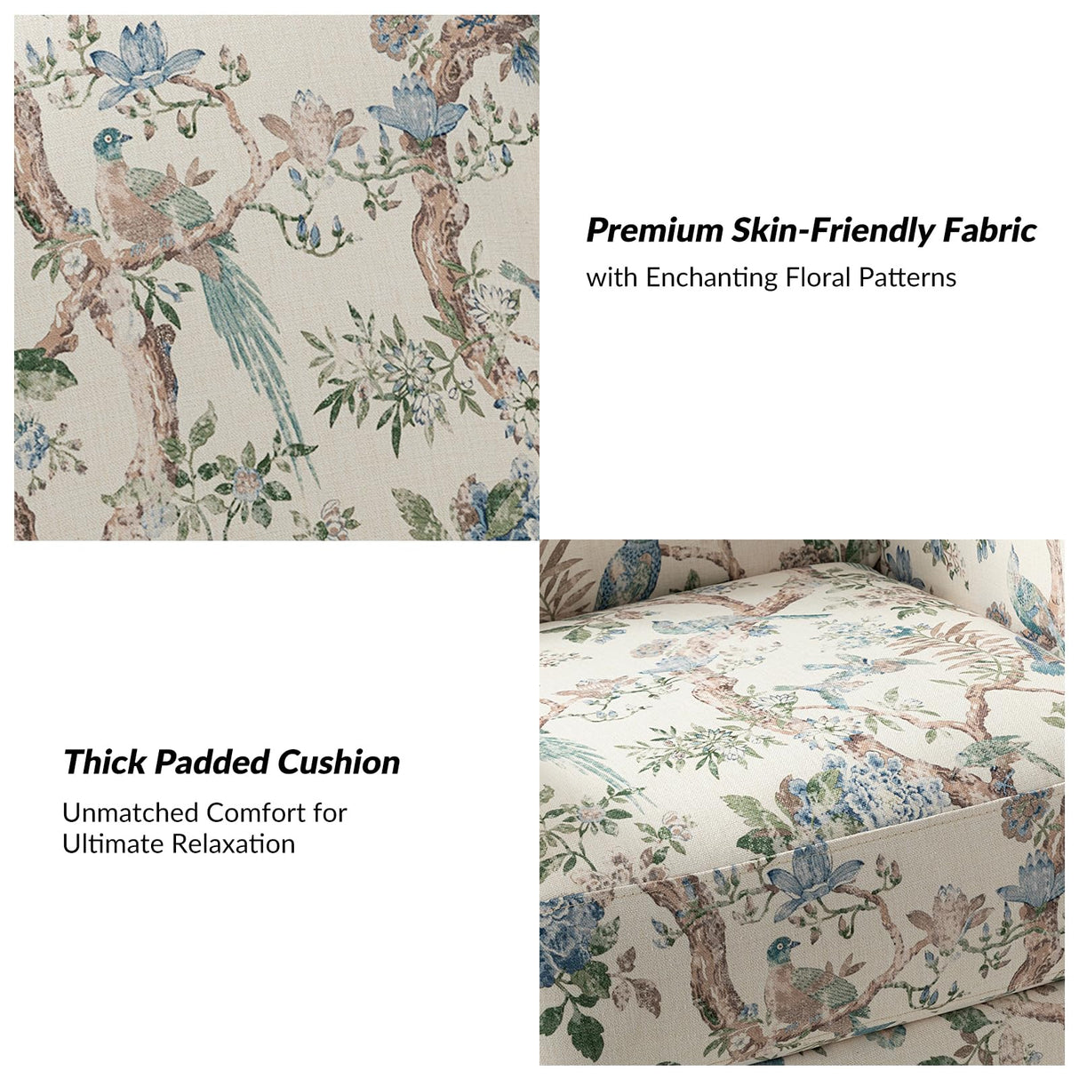 HULALA HOME Printed Fabric Manual Swivel Glider Recliner, Wingback Rocker, Push Back Recliner Chair with Adjustable Backrest & Footrest, Armchair Sofa 360 Degree Swivel for Living Room, Floral HULALA HOME