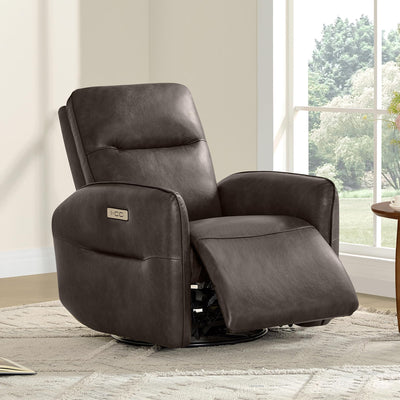 CHITA Faux Leather Power Recliner Chair, Swivel Glider Recliner for Adults, Nursery Rocking Chair with USB & Type-C Charging for Living Room, Bedroom, Chocolate Brown