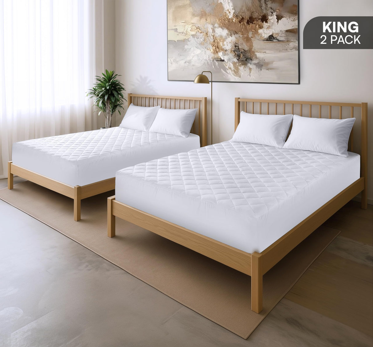 Utopia Bedding 2 Pack Quilted Fitted Mattress Pad, King Size, Elastic Fitted Mattress Topper Protector and Cover Stretches up to 16 Inches Deep, Machine Washable (White) Utopia Bedding