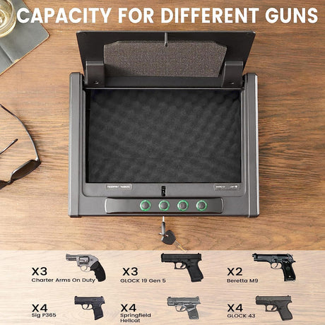SOULYI Digital Gun Safe for 3 Pistols - DOJ Certified with 3 Quick Access Handgun Safe, Keypad Frosted Black Hardened Steel Lock Box SOULYI