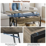 Memobarco Lift Top Coffee Table,Lift Coffee Tables with Storage Shelf and Large Hidden Compartment for Living Room,Lift Tabletop Dining Center Table for Small Space, Grey Memobarco