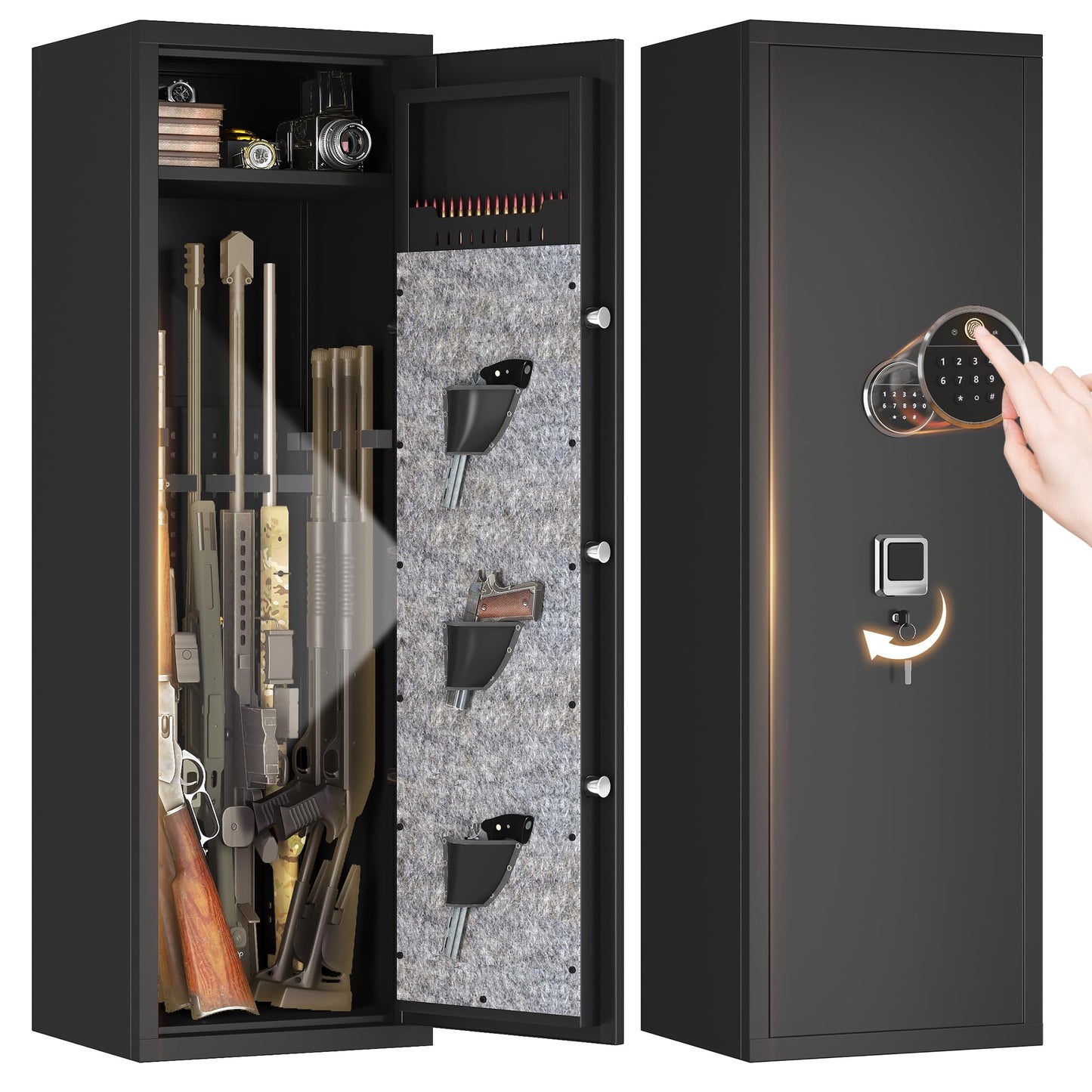 10-14 Biometric Gun Safe Rifle, Large Gun Safes for Home Rifles Pistols and Shotguns, Long Gun Storage Safe, Quick Access Fingerprint Gun Cabinet with Adjustable Rack & Removable Shelf & LED Light