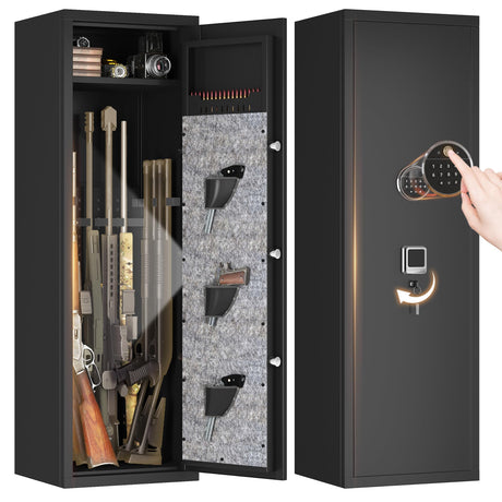 10-14 Biometric Gun Safe Rifle, Large Gun Safes for Home Rifles Pistols and Shotguns, Long Gun Storage Safe, Quick Access Fingerprint Gun Cabinet with Adjustable Rack & Removable Shelf & LED Light Metallitrend